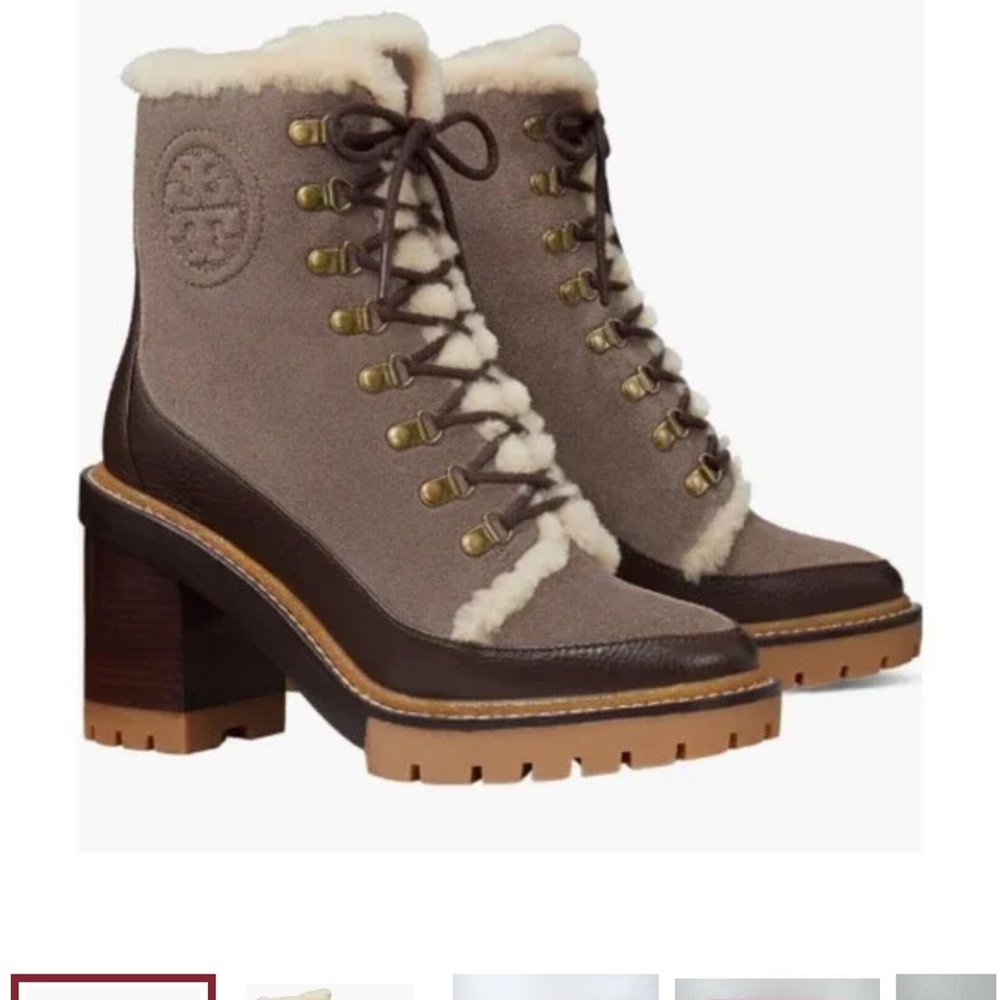 TORY BURCH Miller Shearling Lug Sole Ankle Boots 95MM Suede Leather. Used 3x.